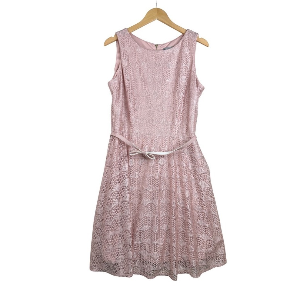 danny and nicole Womens Pink Lace Sleeveless Fit & Flare Dress Size 14